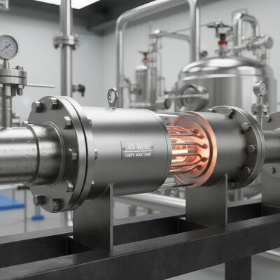Stainless Steel Inline Chemical Heater with Up To 45 W/in² Watt Density and 1000°F Temperature Range for High Pressure Applications